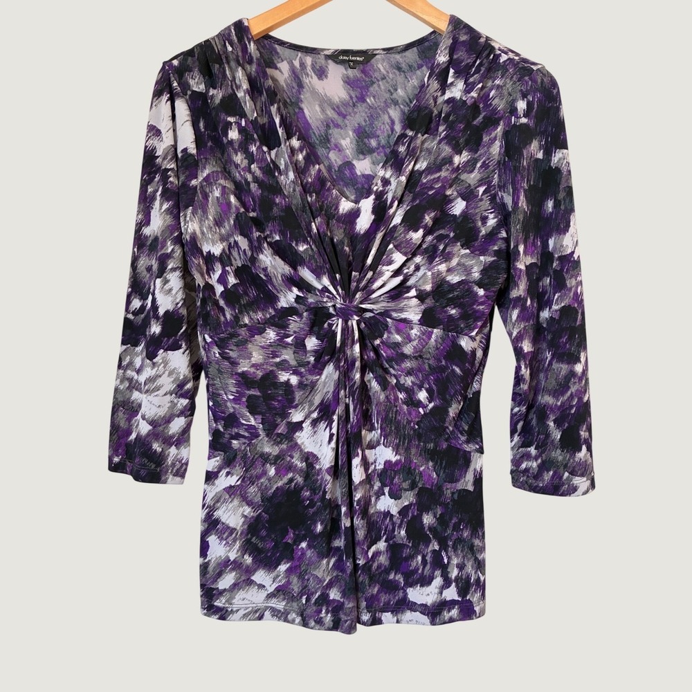 Daisy Fuentes Y2K Babydoll Grunge Purple Grey Abstract Twist Front Top M